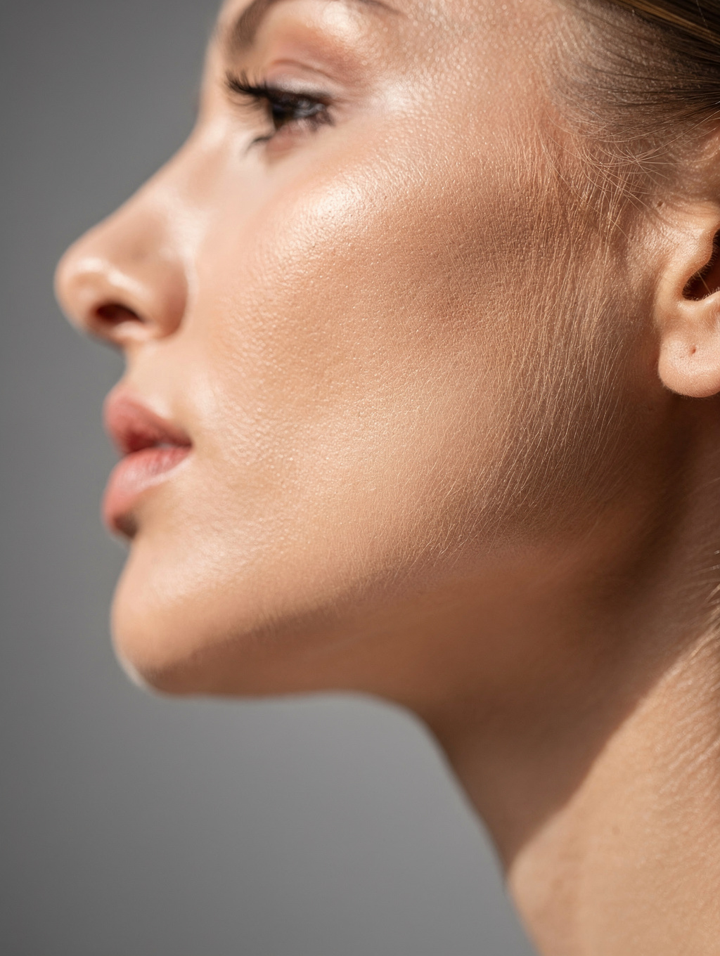 A close-up of a balanced, natural facial profile